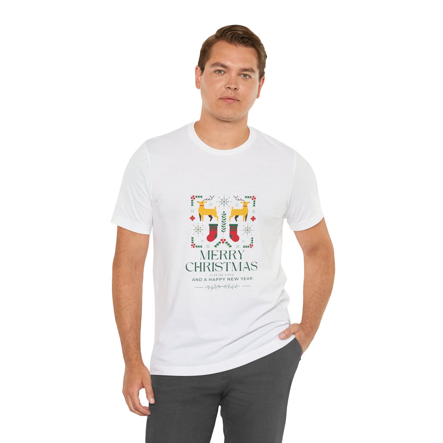 Merry Christmas Ya Filthy Animal—Unisex Jersey Short Sleeve Tee