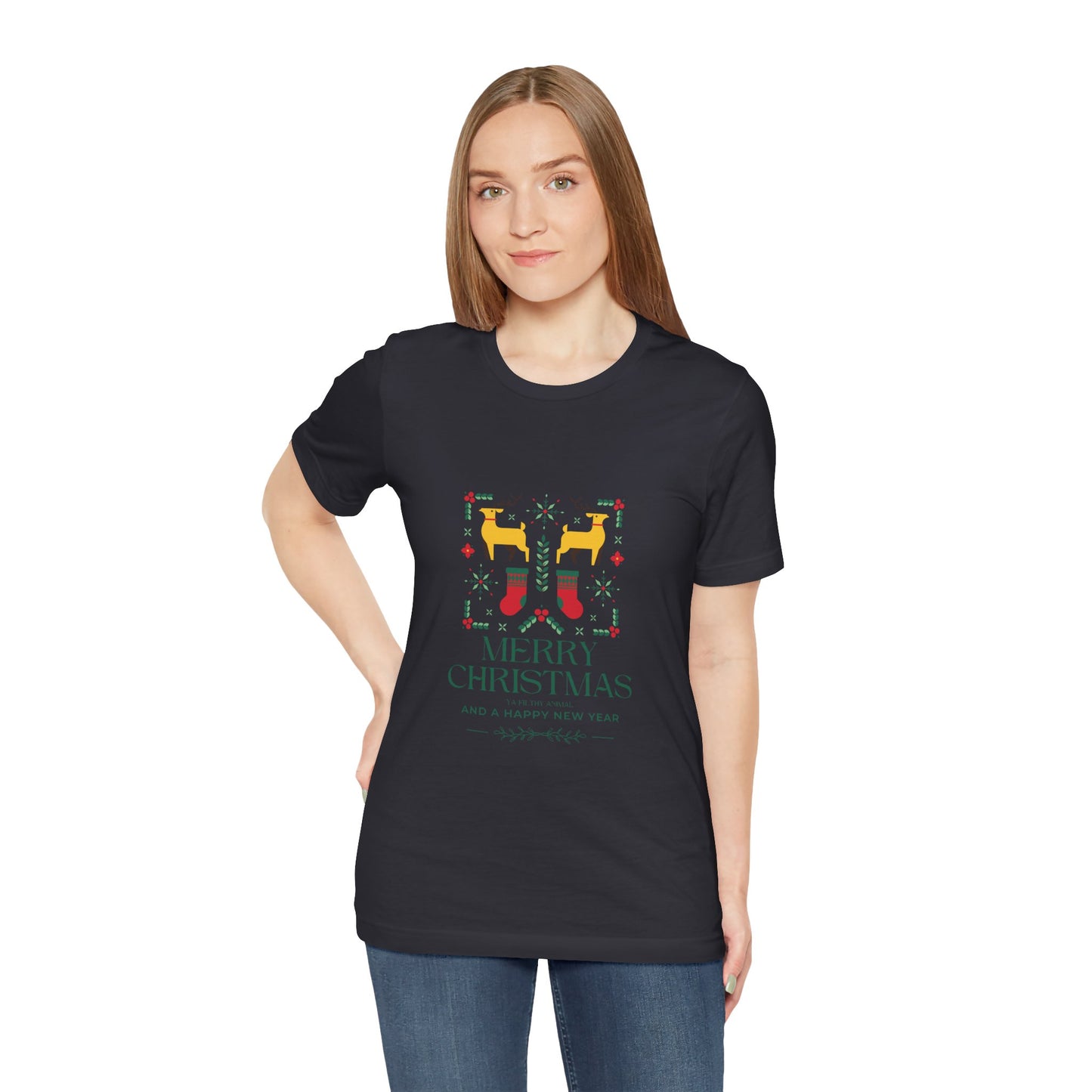 Merry Christmas Ya Filthy Animal—Unisex Jersey Short Sleeve Tee